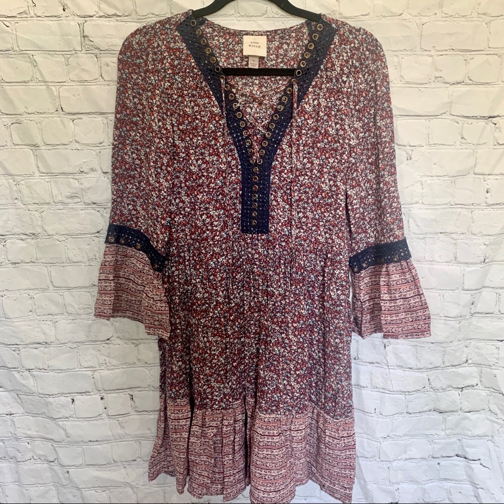 KNOX ROSE red and blue floral laced up dress